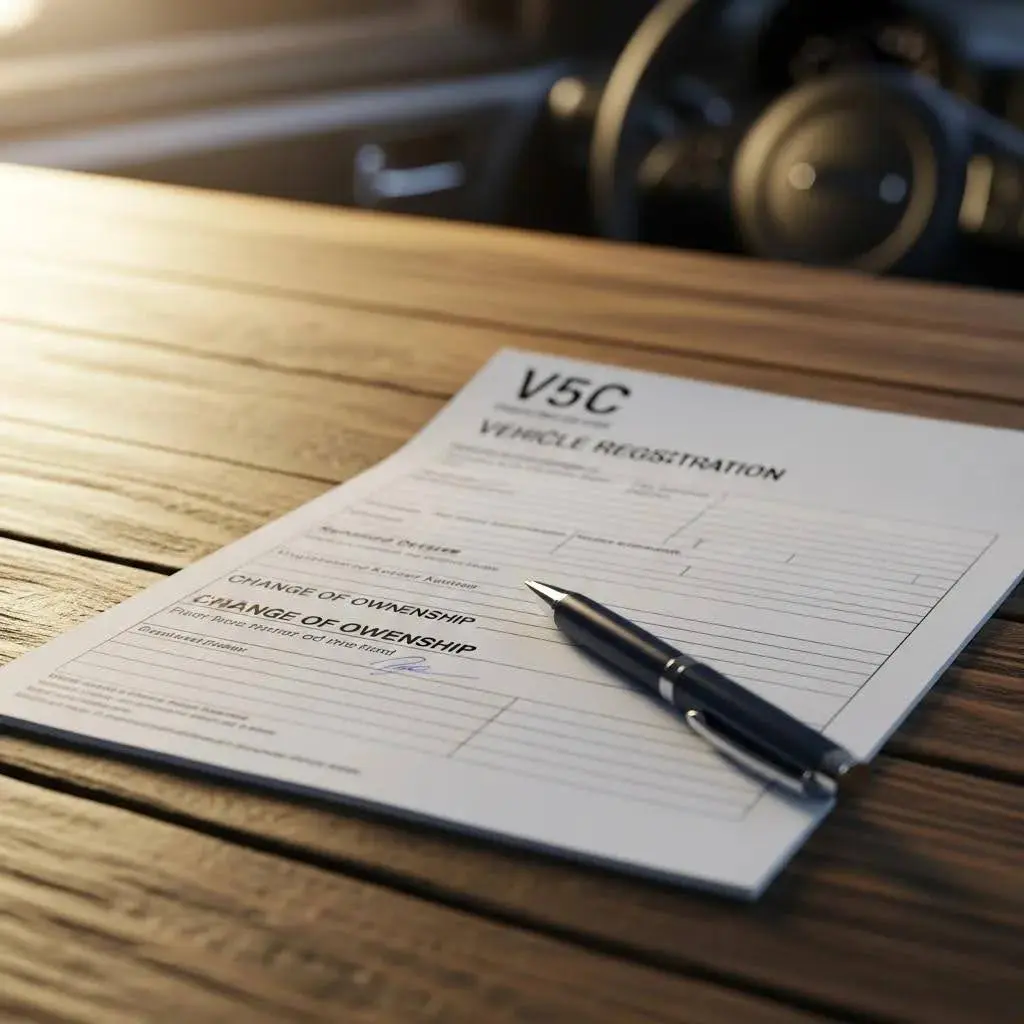 Close-up of a V5C registration document for selling a SORN vehicle