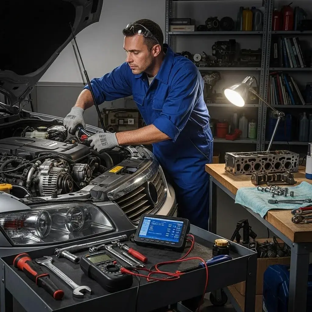 Mechanic inspecting a car's engine, emphasizing the role of vehicle condition in valuation