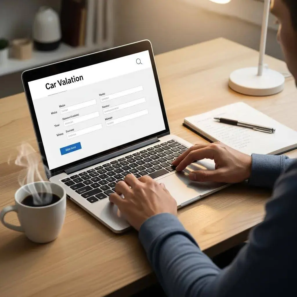 Person using a laptop to obtain an instant car valuation online