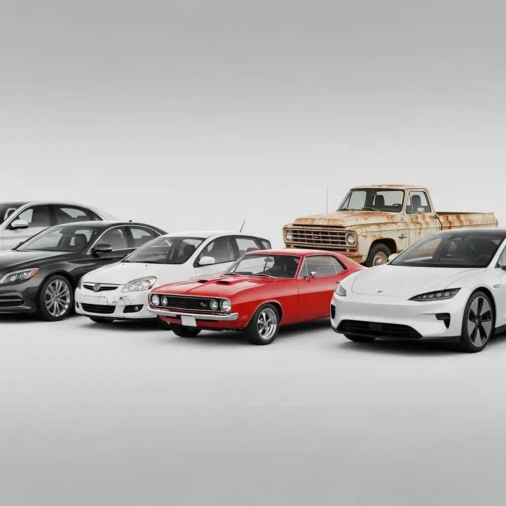 Various car models and conditions illustrating factors that affect car valuation